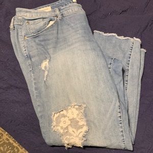 Torrid  Size 22 distressed Boyfriend jeans with lace patches